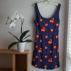Anthropologie Navy cherries mini dress